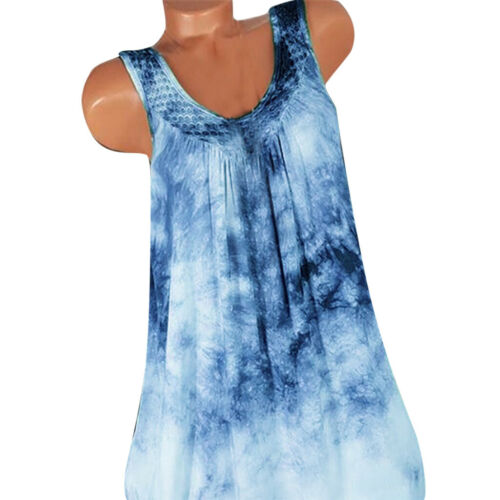 Vestido De Verano tie-Dyed de verano para mujer sin mangas del vestido más tamaño Tapa Del Tanque Camisa Playa