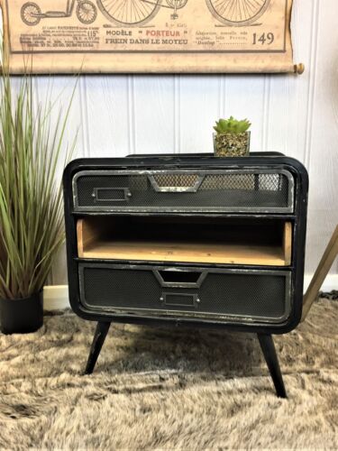 Industrial retro style metal bedside table study office drawer unit home decor 