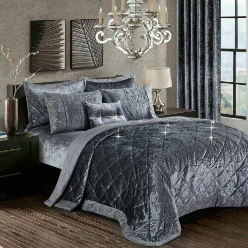 3Pcs Bedding Set Crushed Velvet Quilted Bedspread Comforter Throw Pillow Shams 