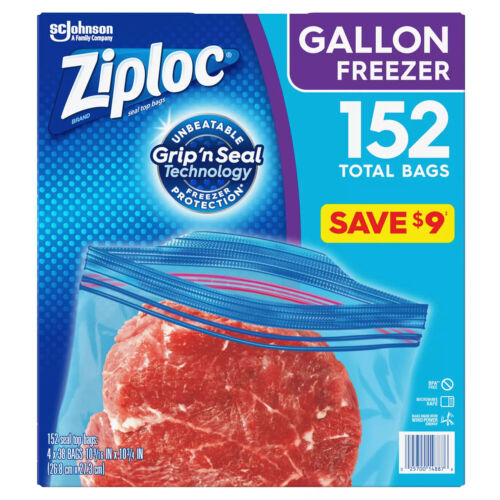 Ziploc Easy Open Tabs Freezer Gallon Bags FREE SHIPPING 152 ct. 