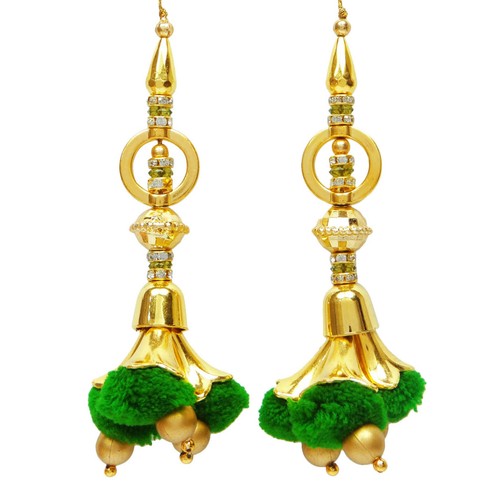 Green Decorative Pom Pom Tassels Blouse Sari Latkans Craft Sewing Supply 1 Pair
