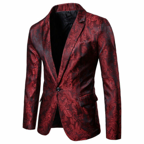 Men/'s Slim Formal One Button Party Floral Business Suit Blazer Coat Jacket Tops