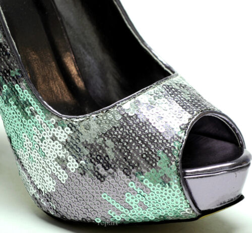 Details about   New women's shoes peep toe sequins evening stilettos high heel pewter formal 