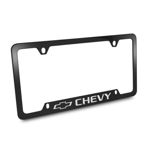 Chevrolet Engraved Logo Black Metal License Plate Frame