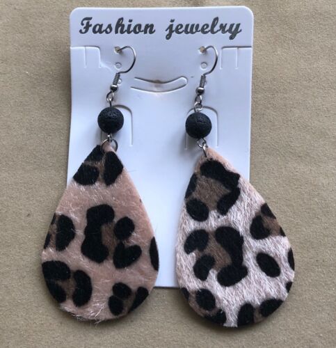 Pierced or Clip-on Faux Fur Leopard Print Teardrop Earrings