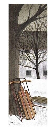 New Primitive Country Billy Jacobs "WINTER SLED" Barn Wall Hanging Picture 