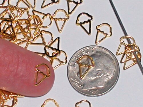 10pc gold Pl tiny little ICE CREAM CONES charm locket nail flatback metal beads