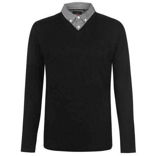 Mens Pierre Cardin Mock V-Neck Knitted Jumper with Mock
