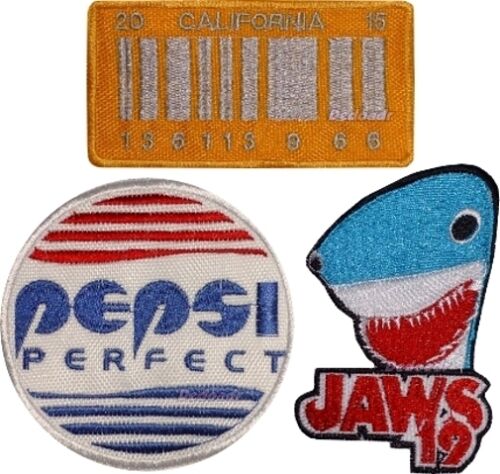 Set Back to the Future Embroidered Patches Pepsi Perfect Jaws 19 Delorean Plate