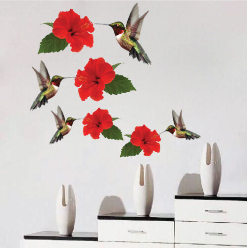 Details about  / Hummingbird Wall Decal Mural Hummingbirds Red Flowers Floral Animal Vinyl a01