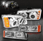 03-06 SILVERADO PICKUP HALO LED CHROME PROJECTOR HEAD LIGHTS+AMBER BUMPER+6K HID
