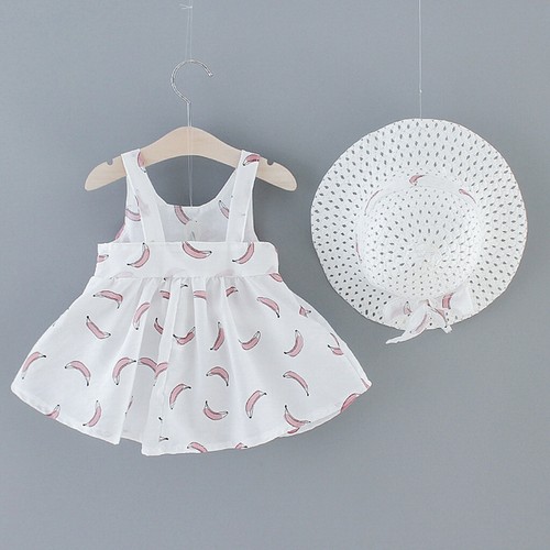 Toddler Baby Kids Girls Banana Print Princess Dress Hat Outfits Clothes
