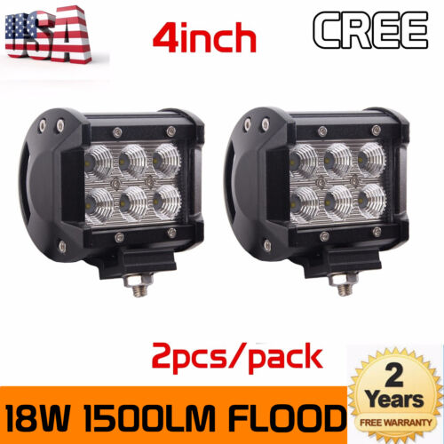 2X 4"inch 18W CREE LED Work Light Bar FLOOD Offroad ATV SUV 4WD Driving Boat UTE 