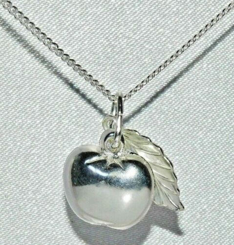 Choice of Chain ~ 925 Sterling Silver Apple /& Leaf Pendant