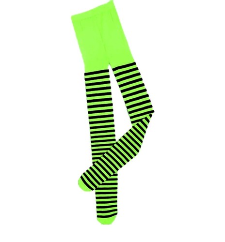 Child Lime Green and Black Striped Tights Witch Pantyhose Costume Accessory