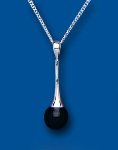 Details about  / Silver Onyx Pendant Necklace Real Stone 18/" Chain 925 Hallmark