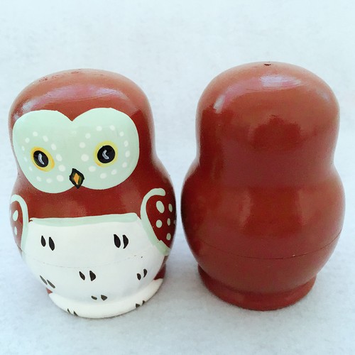 5Pcs Wooden Russian Nesting Doll Owl Bird Matryoshka Set Hand Painted Gifts