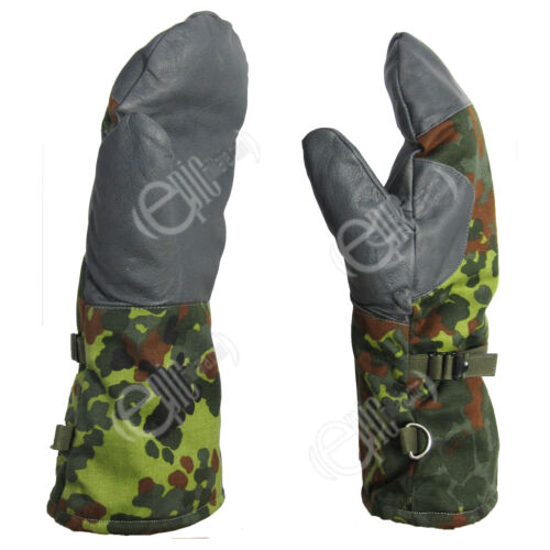 German Army Flecktarn Camo Mittens Winter Surplus Fleece Lined Gloves Military