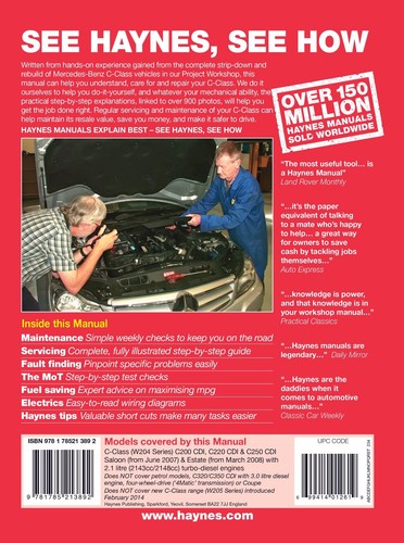 Mercedes C-Class C200 C220 C250 CDI Diesel 2007-2014 Haynes Manual 6389 NEW