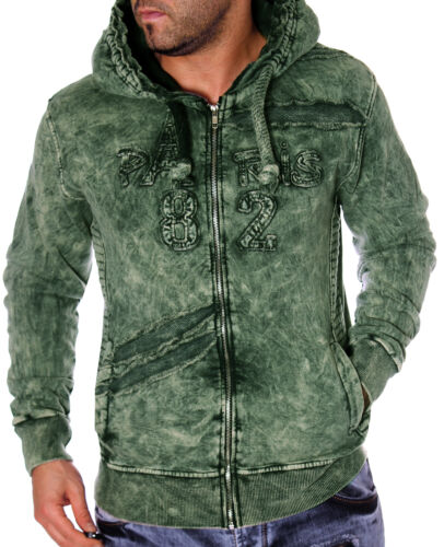 Hommes pull pull chemise Longue Hoodie délavée washed aspect use paris NEUF
