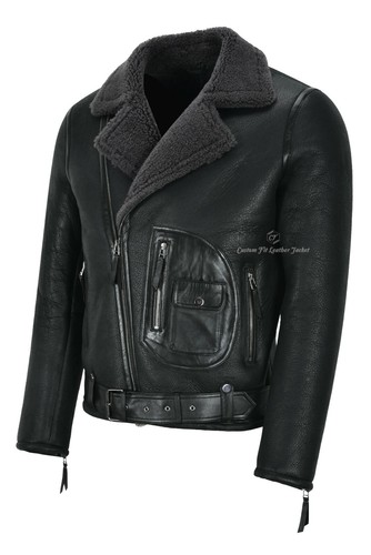 Para Hombre RAF B3 Piel de Oveja Real De Piel De Oveja Volando Chaqueta De Cuero Piloto Vuelo Aster
