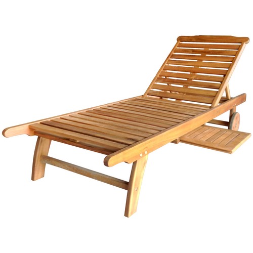 Charles Bentley Hardwood Wooden Garden Patio Sun Lounger Sunbed Recliner Tray