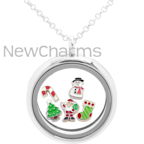 Christmas Floating Locket Gift Set Includes Necklace & 5 Great Holiday Charms 