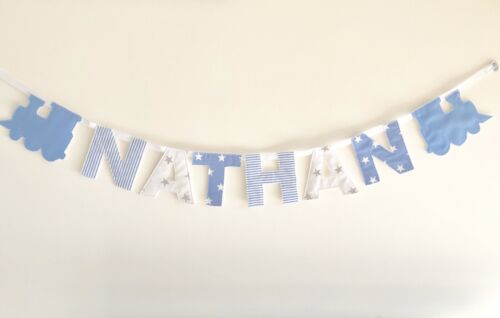 Personalised Boys Fabric Bunting Baby Name Navy Blue,Nursery £2.20PER LETTER