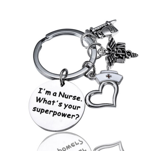 RN LPN Nurse Cap Prayer Heart Necklace Key Chain For Women Graduation Nurse Gift 