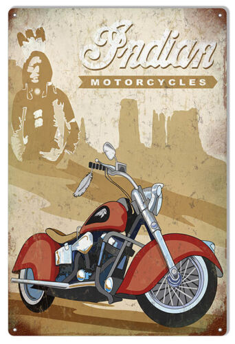 Indian Motorcycle With Indian Background Metal Sign 12x18