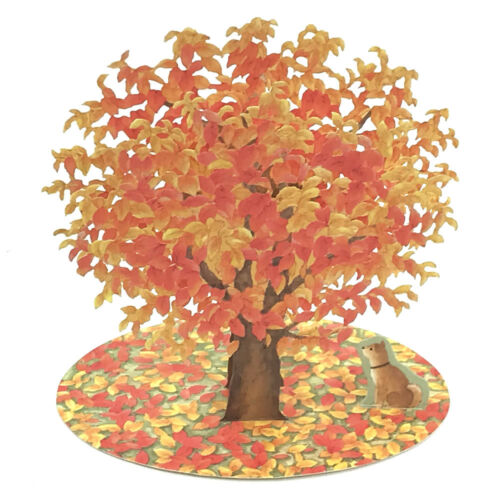 Brilliant Autumn Leaves with Cute Doggy Laser Cut Pop Up Greeting Card