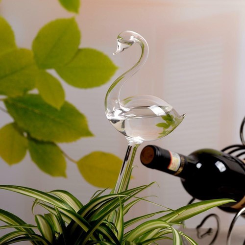 Glass Water Feeder Flower Self Watering Bird Swan Waterer Garden
