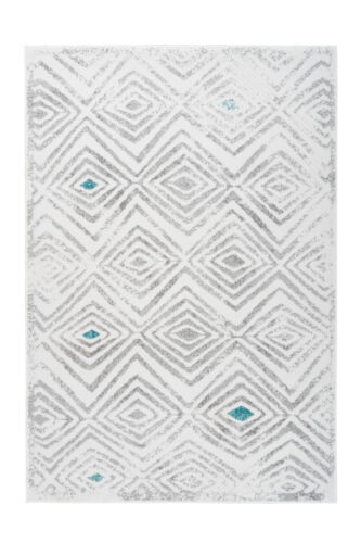 Teppich Rauten Design Muster Moderne Teppiche Grau Weiß Blau 200x290cm