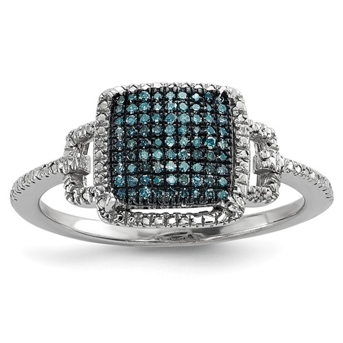 Sterling Silver Blue /& White Diamond Ring QR6512 Size 6-8
