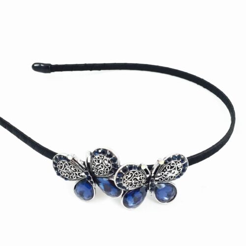 Details about  / Silver Alloy Blue Crystal Rhinestone Butterflies Women Headband Butterfl Crown
