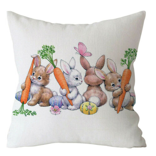 Spring Easter Bunny Egg Pillow Case Throw Cushion Cover Car Home Sofa Decoration 