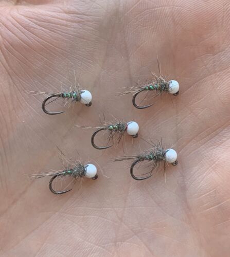 5 White Tungsten Beaded Hares Ear Nymphs Jigs Barbless Size 16 3.0 mm
