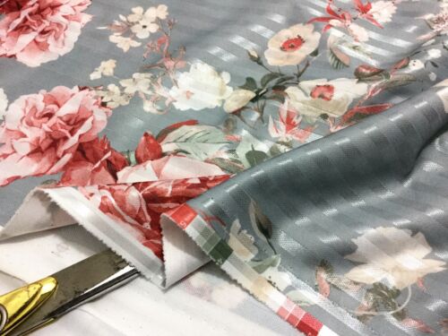 *NEW*Stretch Jacquard Roses Striped Weave Dress//Craft//Cushions//Curtains Fabric