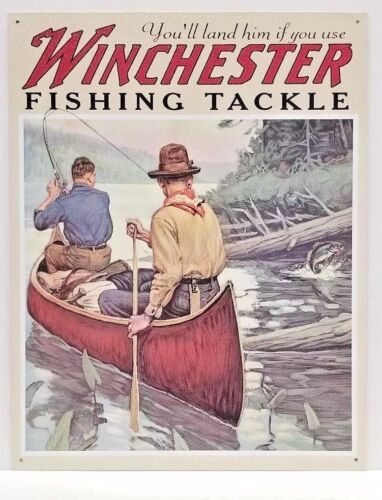 COLLECTIBLE TIN METAL SIGN MADE IN USA NEW WINCHESTER FISHING TACKLE