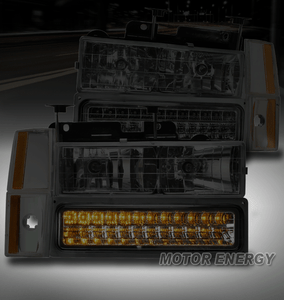 88-93 CHEVY//GMC C//K 1500 2500 3500 CRYSTAL HEADLIGHTS SMOKE W//LED BUMPER+CORNER