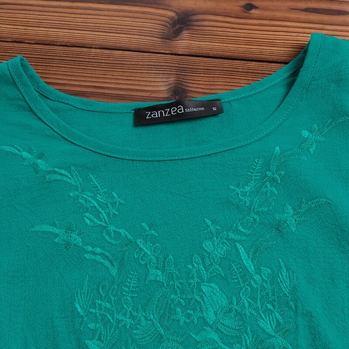 ZANZEA Damen Rundhals 3//4 Arm Bluse Hemd Shirts Bestickte Floral Casual Tops Tee
