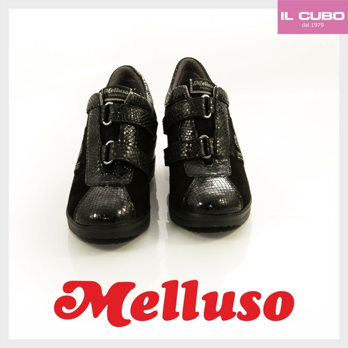 MELLUSO SNEAKERS SCARPA DONNA CAMOSCIO COLORE NERO CHIUSURA CON VELCRO