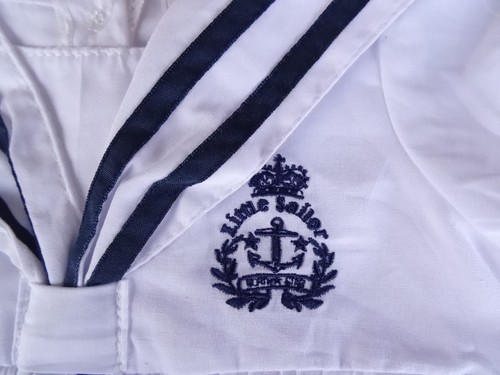 Spanish Style Baby Boy White Navy Nautical Embroidered Romper All-in-One 0-3-6-9