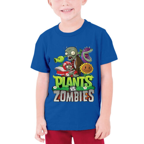 Plantes vs Zombies Imprimé Enfants à Manches Courtes T-shirt à encolure ras-du-cou Basic Tee Shirt Cadeau