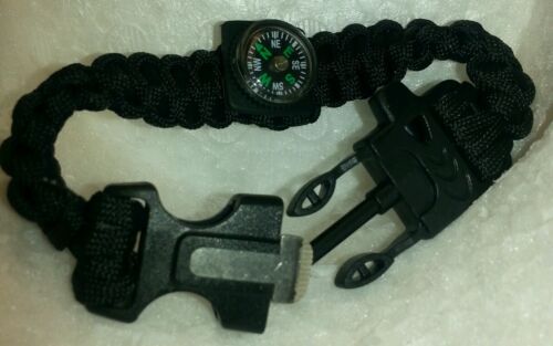 10Qty 9" Black 5in1 Paracord Bracelet Flint Blade Whistle Compass Parachute Cord 