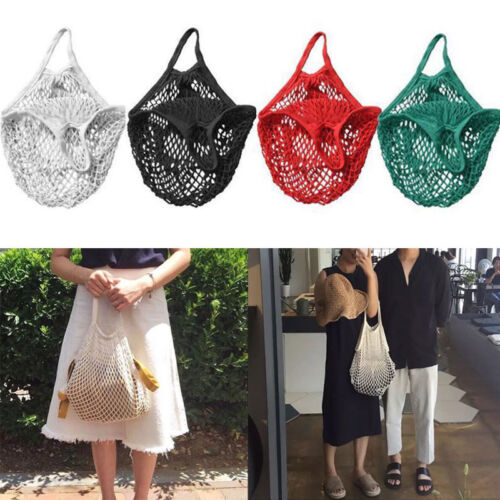 Reusable Fruit String Grocery Shopper Cotton Tote Mesh Woven Net Shoulder Bag