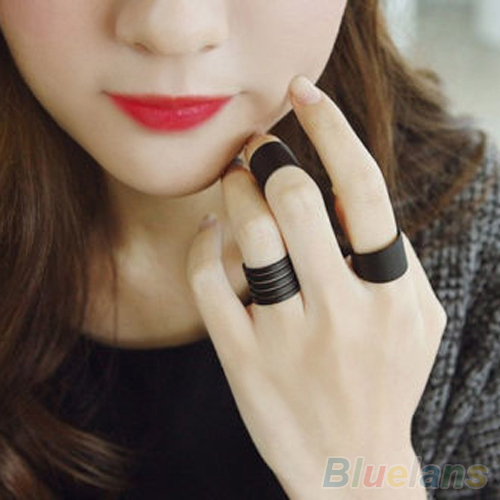 LC/_ 3 pièces rock punk noir gothique Stack Uni Above knuckle Bague anneau