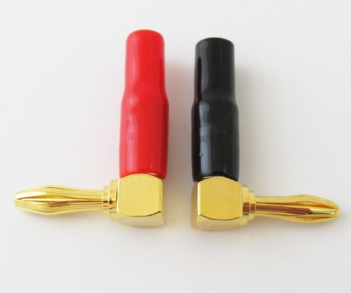 4x Right Angle Gold 4mm Banana Plug Audio Speaker Cable Connector Screw Type US