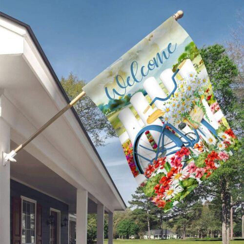 Morigins Welcome Flowers Bicycle Daisy Summer Spring Double Sided Garden Flag