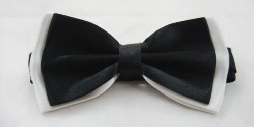 Boys Children Kids Two Toned Solid Bow Neck Tie Pre Tied Wedding Party Satin Set 
